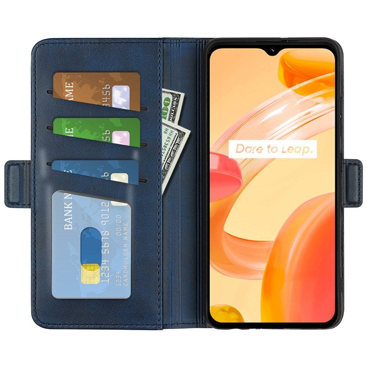 For Realme C30 4G Double Magnetic Clasp Textured PU Leather Folio Flip Phone Case Wallet Stand Cover - Blue
