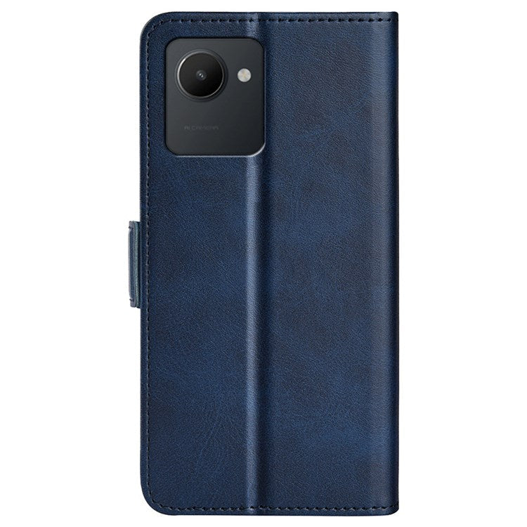 For Realme C30 4G Double Magnetic Clasp Textured PU Leather Folio Flip Phone Case Wallet Stand Cover - Blue