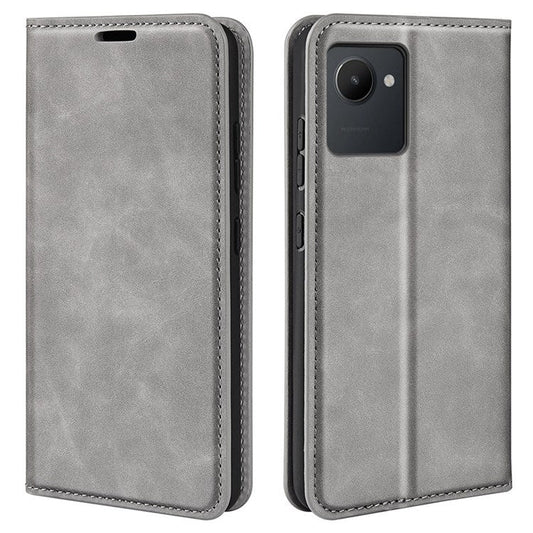 For Realme C30 4G Skin-touch Feeling Leather Case Wallet Stand Magnetic Auto-absorbed Phone Cover - Grey