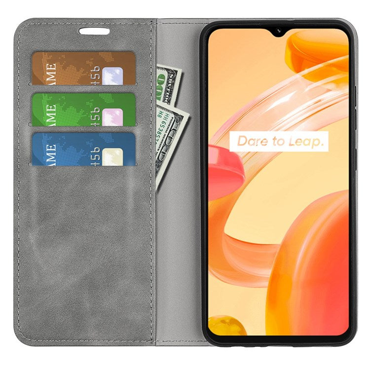 For Realme C30 4G Skin-touch Feeling Leather Case Wallet Stand Magnetic Auto-absorbed Phone Cover - Grey