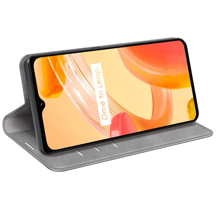 For Realme C30 4G Skin-touch Feeling Leather Case Wallet Stand Magnetic Auto-absorbed Phone Cover - Grey