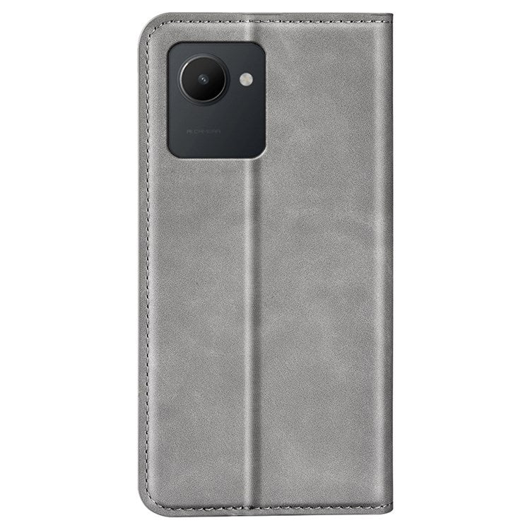 For Realme C30 4G Skin-touch Feeling Leather Case Wallet Stand Magnetic Auto-absorbed Phone Cover - Grey