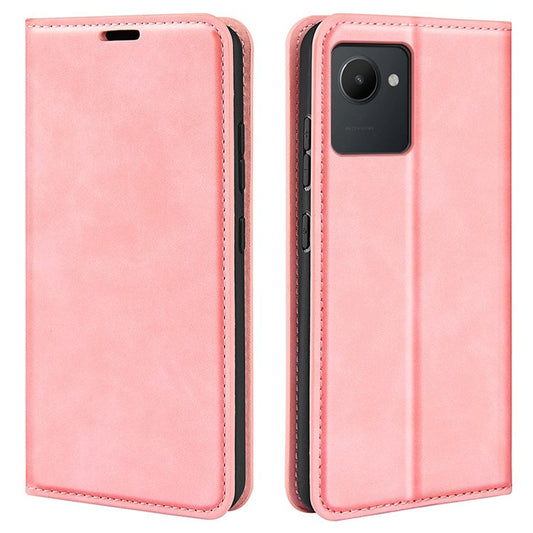 For Realme C30 4G Skin-touch Feeling Leather Case Wallet Stand Magnetic Auto-absorbed Phone Cover - Pink