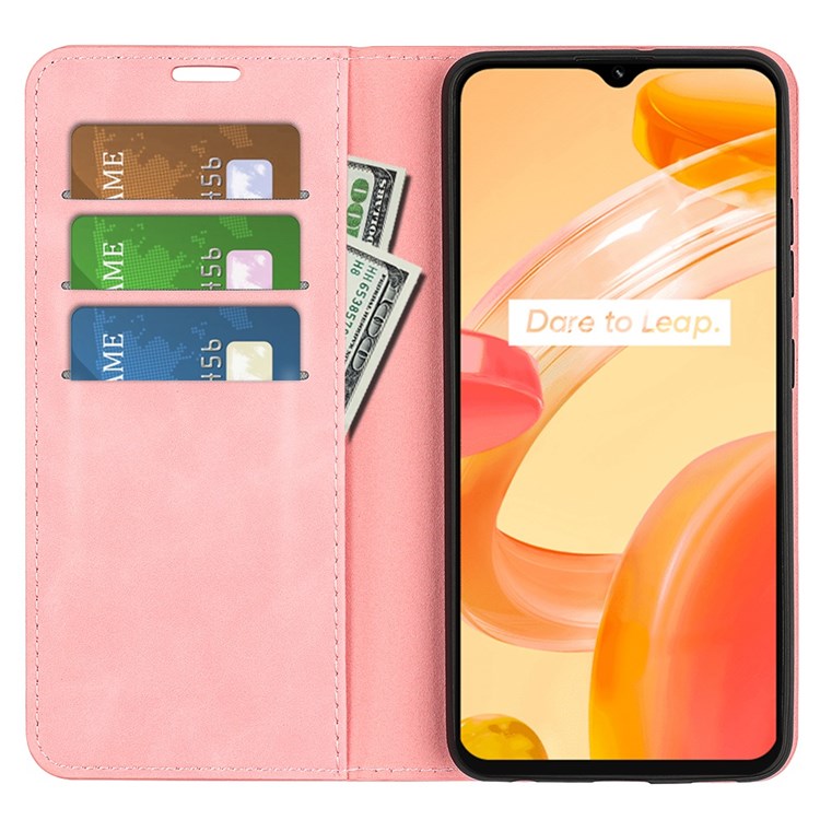 For Realme C30 4G Skin-touch Feeling Leather Case Wallet Stand Magnetic Auto-absorbed Phone Cover - Pink
