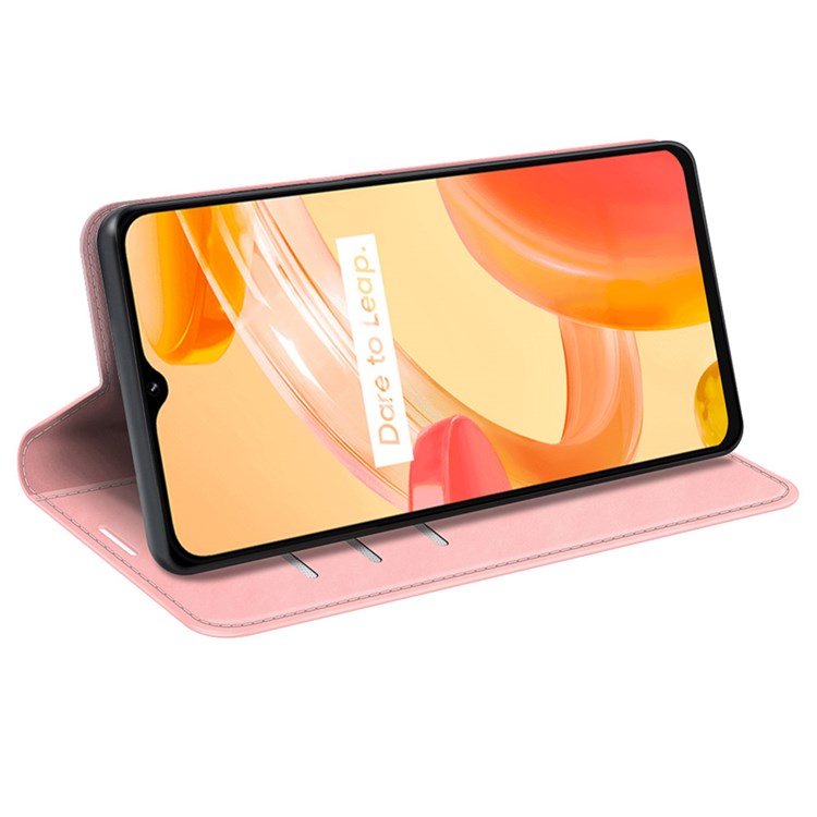 For Realme C30 4G Skin-touch Feeling Leather Case Wallet Stand Magnetic Auto-absorbed Phone Cover - Pink
