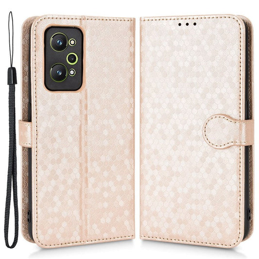 For Realme GT Neo2 5G / GT2 / GT Neo 3T 5G Phone Case Dot Pattern Imprinted Wallet Case Shockproof PU Leather Cover with Strap / Wallet - Rose Gold