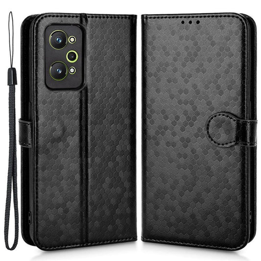 For Realme GT Neo2 5G / GT2 / GT Neo 3T 5G Phone Case Dot Pattern Imprinted Wallet Case Shockproof PU Leather Cover with Strap / Wallet - Black