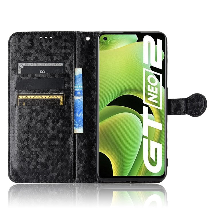 For Realme GT Neo2 5G / GT2 / GT Neo 3T 5G Phone Case Dot Pattern Imprinted Wallet Case Shockproof PU Leather Cover with Strap / Wallet - Black