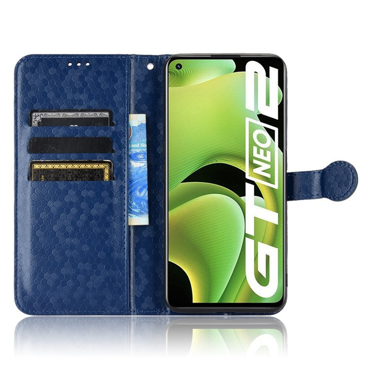 For Realme GT Neo2 5G / GT2 / GT Neo 3T 5G Phone Case Dot Pattern Imprinted Wallet Case Shockproof PU Leather Cover with Strap / Wallet - Dark Blue