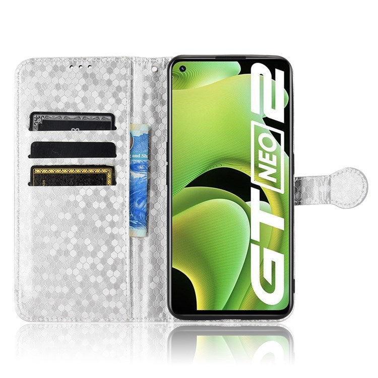 For Realme GT Neo2 5G / GT2 / GT Neo 3T 5G Phone Case Dot Pattern Imprinted Wallet Case Shockproof PU Leather Cover with Strap / Wallet - Silver