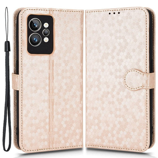 Dot Pattern Imprinted PU Leather Case for Realme GT2 Pro Wallet Phone Case Anti-Drop Cover with Strap / Wallet - Rose Gold