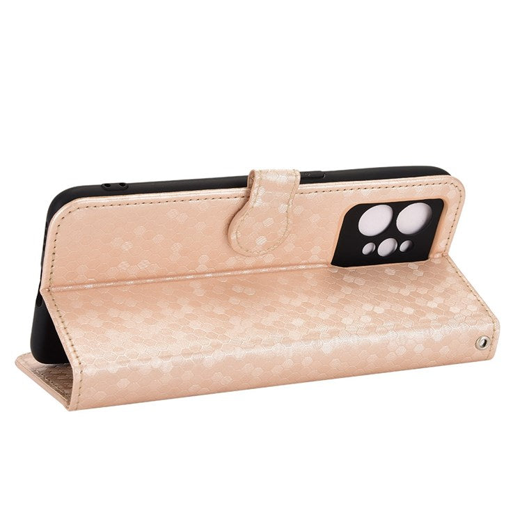 Dot Pattern Imprinted PU Leather Case for Realme GT2 Pro Wallet Phone Case Anti-Drop Cover with Strap / Wallet - Rose Gold