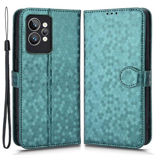 Dot Pattern Imprinted PU Leather Case for Realme GT2 Pro Wallet Phone Case Anti-Drop Cover with Strap / Wallet - Green