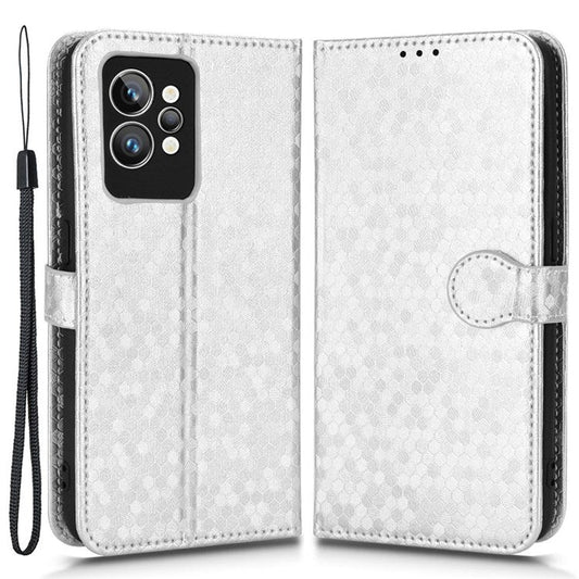 Dot Pattern Imprinted PU Leather Case for Realme GT2 Pro Wallet Phone Case Anti-Drop Cover with Strap / Wallet - Silver