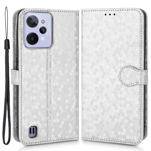 Anti-Drop PU Leather Case for Realme C31 Wallet Phone Case Dot Pattern Imprinted Protective Folio Flip Cover with Strap - Silver