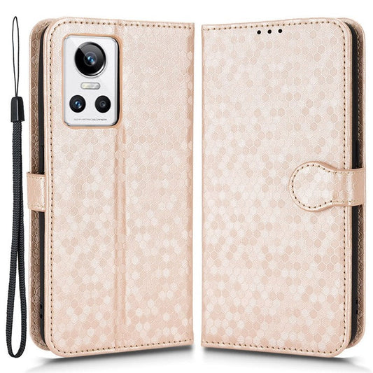 Anti-Drop Case for Realme GT Neo3 PU Leather Wallet Phone Case Dot Pattern Imprinted Scratch-Proof Folio Flip Cover with Strap - Rose Gold
