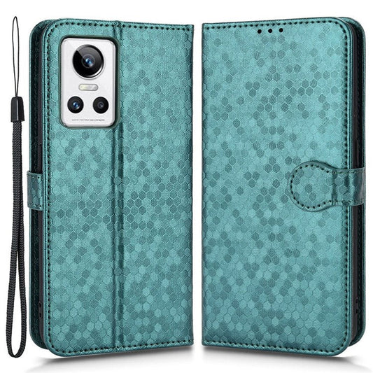 Anti-Drop Case for Realme GT Neo3 PU Leather Wallet Phone Case Dot Pattern Imprinted Scratch-Proof Folio Flip Cover with Strap - Green