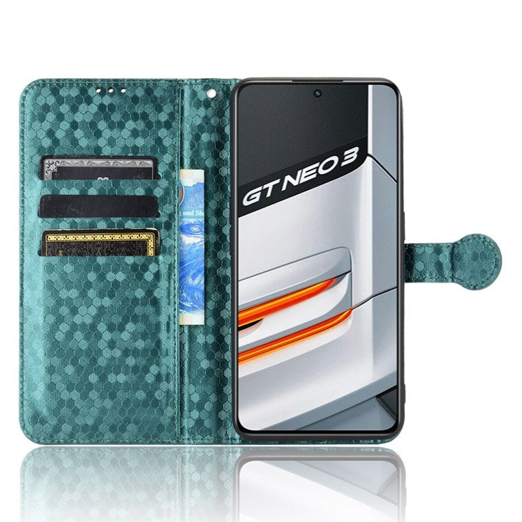 Anti-Drop Case for Realme GT Neo3 PU Leather Wallet Phone Case Dot Pattern Imprinted Scratch-Proof Folio Flip Cover with Strap - Green