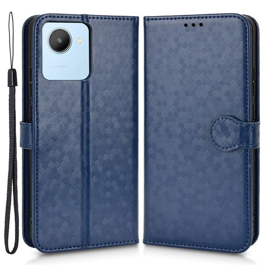Anti-Scratch Wallet Phone Case for Realme C30 4G Dot Pattern Imprinted PU Leather Protective Folio Flip Cover with Strap - Dark Blue