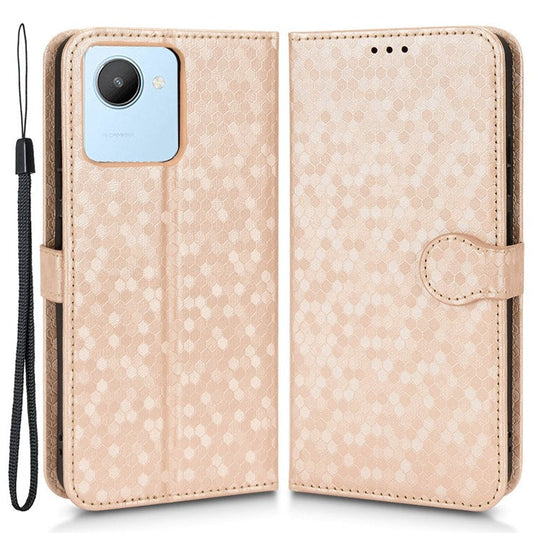 Anti-Scratch Wallet Phone Case for Realme C30 4G Dot Pattern Imprinted PU Leather Protective Folio Flip Cover with Strap - Rose Gold