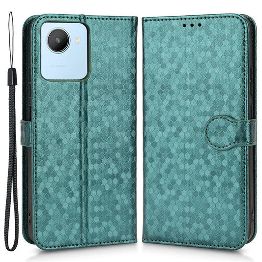 Anti-Scratch Wallet Phone Case for Realme C30 4G Dot Pattern Imprinted PU Leather Protective Folio Flip Cover with Strap - Green