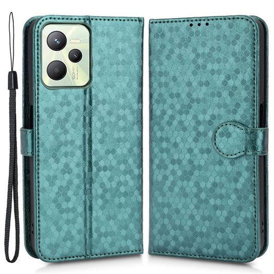 Protective Case for Realme C35 Dot Pattern Imprinted PU Leather Folio Flip Cover Wallet Phone Case with Strap - Green