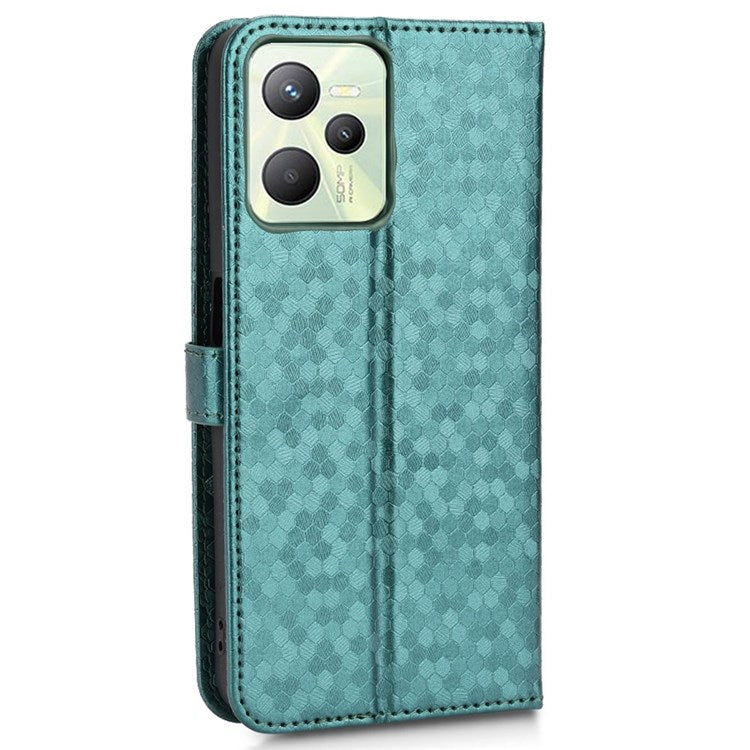 Protective Case for Realme C35 Dot Pattern Imprinted PU Leather Folio Flip Cover Wallet Phone Case with Strap - Green