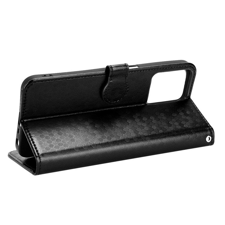 Protective Case for Realme C35 Dot Pattern Imprinted PU Leather Folio Flip Cover Wallet Phone Case with Strap - Black