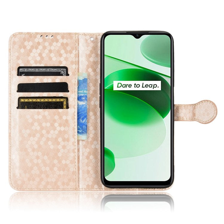 Protective Case for Realme C35 Dot Pattern Imprinted PU Leather Folio Flip Cover Wallet Phone Case with Strap - Rose Gold