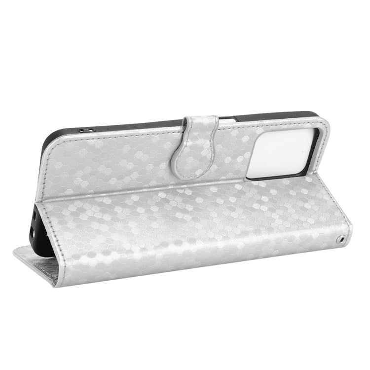 Protective Case for Realme C35 Dot Pattern Imprinted PU Leather Folio Flip Cover Wallet Phone Case with Strap - Silver
