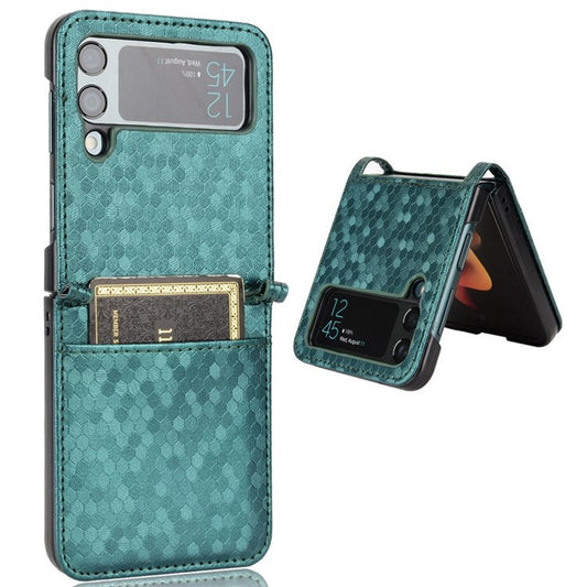 For Samsung Galaxy Z Flip3 5G Imprinted Dot Pattern PU Leather Phone Case Card Slot Design Flip Cell Phone Cover - Green