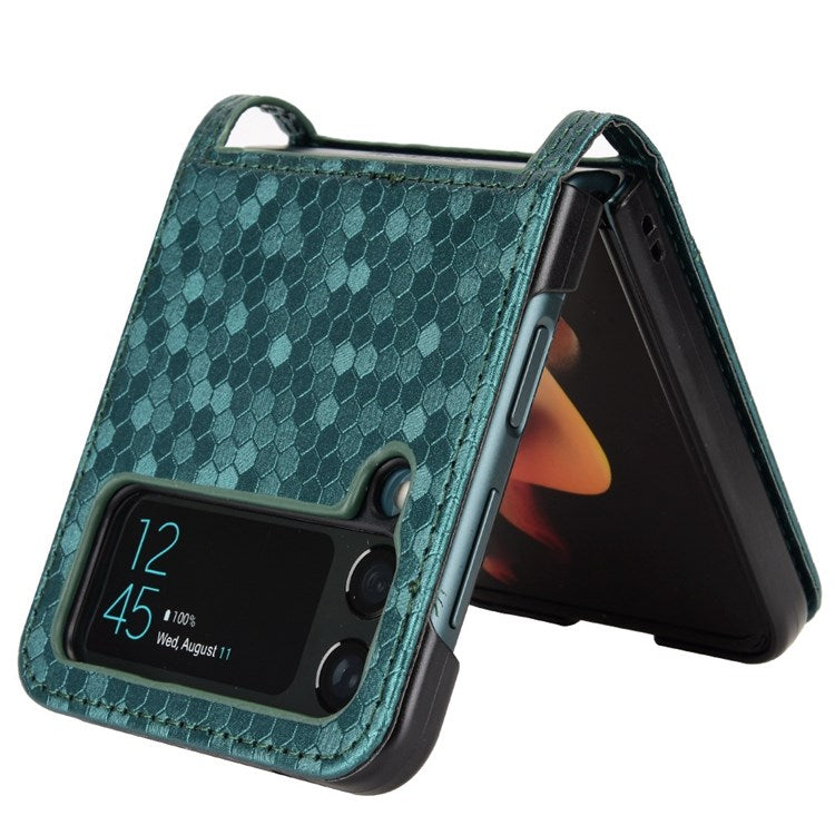 For Samsung Galaxy Z Flip3 5G Imprinted Dot Pattern PU Leather Phone Case Card Slot Design Flip Cell Phone Cover - Green