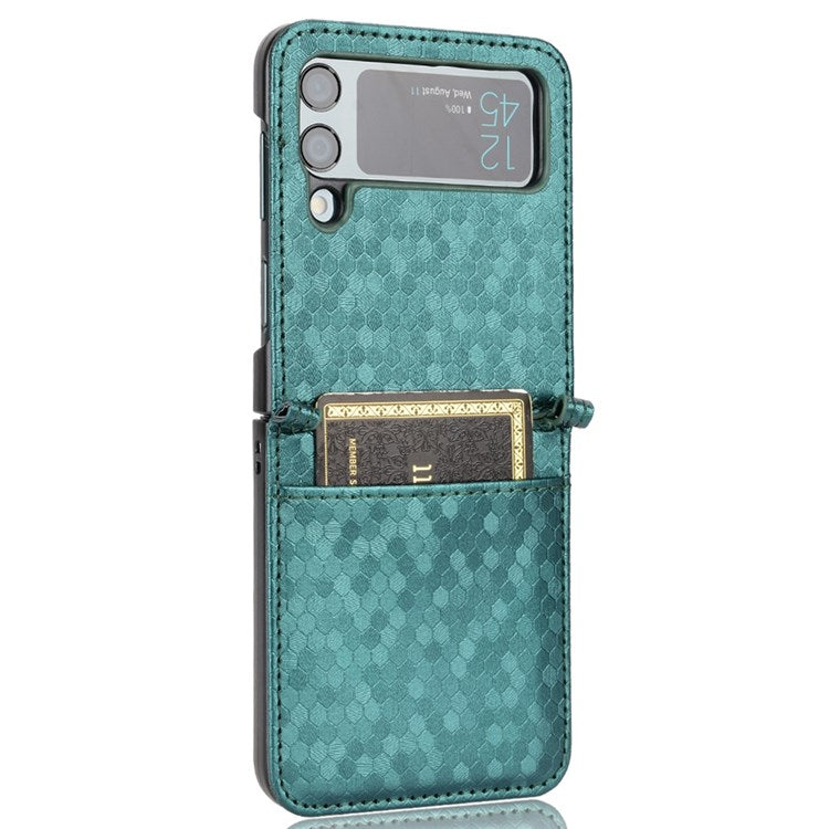 For Samsung Galaxy Z Flip3 5G Imprinted Dot Pattern PU Leather Phone Case Card Slot Design Flip Cell Phone Cover - Green