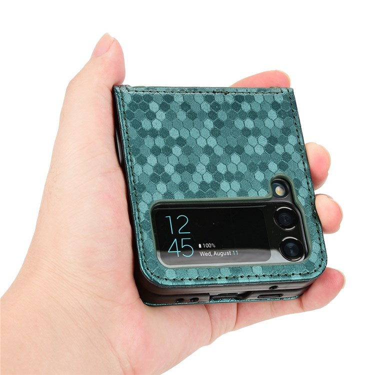 For Samsung Galaxy Z Flip3 5G Imprinted Dot Pattern PU Leather Phone Case Card Slot Design Flip Cell Phone Cover - Green