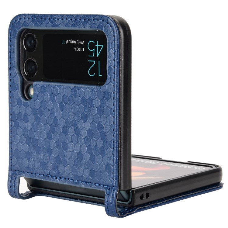 For Samsung Galaxy Z Flip3 5G Imprinted Dot Pattern PU Leather Phone Case Card Slot Design Flip Cell Phone Cover - Dark Blue