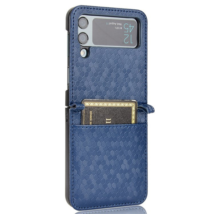 For Samsung Galaxy Z Flip3 5G Imprinted Dot Pattern PU Leather Phone Case Card Slot Design Flip Cell Phone Cover - Dark Blue