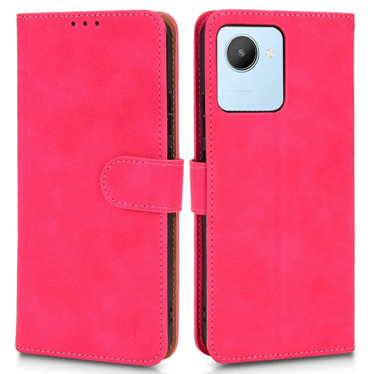 For Realme C30 4G PU Leather Folio Flip Protective Case Skin-Touch Feeling Stand Wallet Phone Cover - Red
