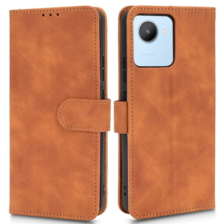 For Realme C30 4G PU Leather Folio Flip Protective Case Skin-Touch Feeling Stand Wallet Phone Cover - Brown