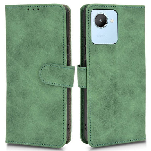For Realme C30 4G PU Leather Folio Flip Protective Case Skin-Touch Feeling Stand Wallet Phone Cover - Green