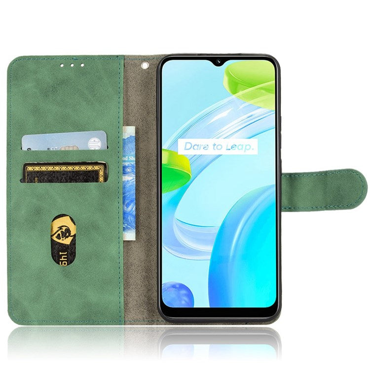 For Realme C30 4G PU Leather Folio Flip Protective Case Skin-Touch Feeling Stand Wallet Phone Cover - Green