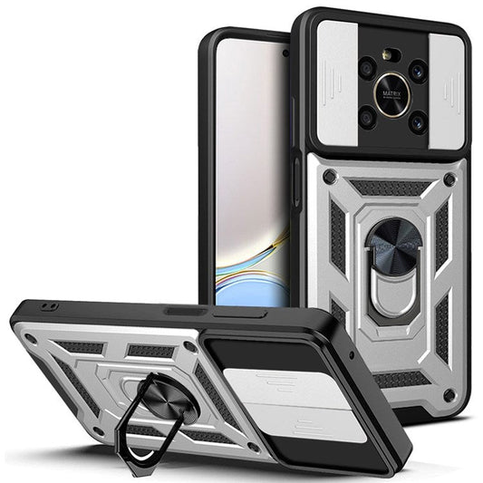 For Honor X9 4G / 5G Impact Resistant Cell Phone Shell Kickstand PC + TPU Hybrid Cover Slide Camera Protection Phone Case - Silver