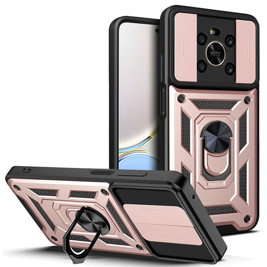 For Honor X9 4G / 5G Impact Resistant Cell Phone Shell Kickstand PC + TPU Hybrid Cover Slide Camera Protection Phone Case - Rose Gold