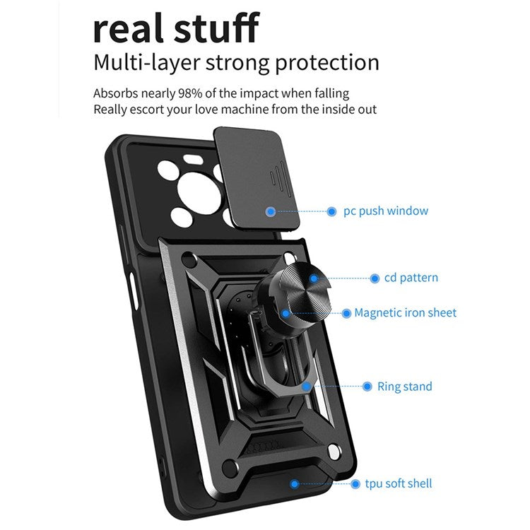 For Honor X9 4G / 5G Impact Resistant Cell Phone Shell Kickstand PC + TPU Hybrid Cover Slide Camera Protection Phone Case - Green