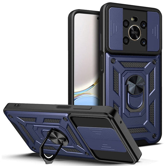 For Honor X9 4G / 5G Impact Resistant Cell Phone Shell Kickstand PC + TPU Hybrid Cover Slide Camera Protection Phone Case - Blue