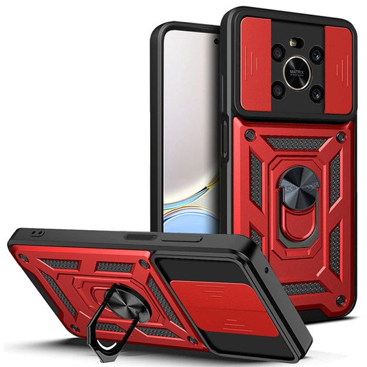 For Honor X9 4G / 5G Impact Resistant Cell Phone Shell Kickstand PC + TPU Hybrid Cover Slide Camera Protection Phone Case - Red