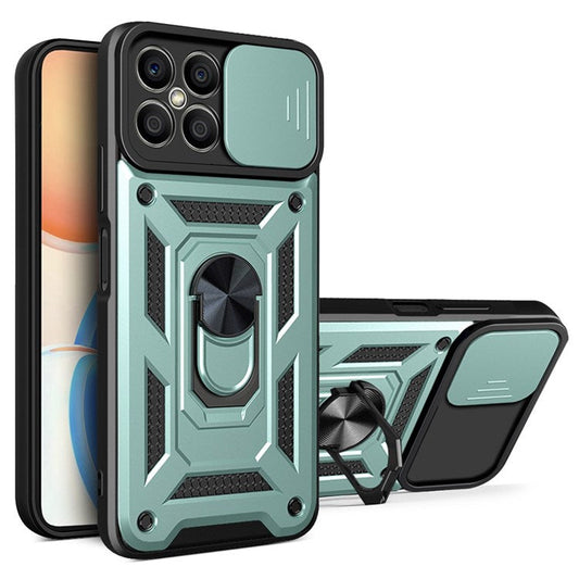 For Honor X8 4G Bump Proof Cell Phone Shell Kickstand PC + TPU Hybrid Cover Slide Camera Protection Phone Case - Green