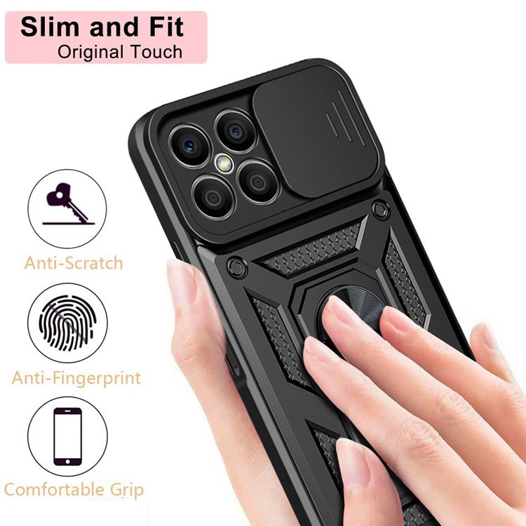For Honor X8 4G Bump Proof Cell Phone Shell Kickstand PC + TPU Hybrid Cover Slide Camera Protection Phone Case - Green