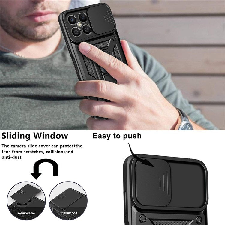 For Honor X8 4G Bump Proof Cell Phone Shell Kickstand PC + TPU Hybrid Cover Slide Camera Protection Phone Case - Gold