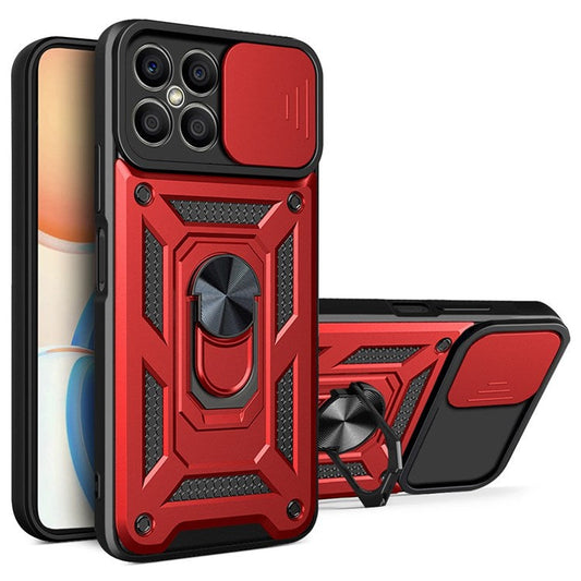 For Honor X8 4G Bump Proof Cell Phone Shell Kickstand PC + TPU Hybrid Cover Slide Camera Protection Phone Case - Red
