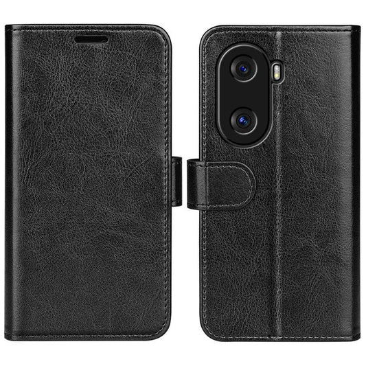 For Honor X40i 5G Shockproof Crazy Horse Texture Folio Flip Phone Case PU Leather Wallet Stand Protective Cover - Black